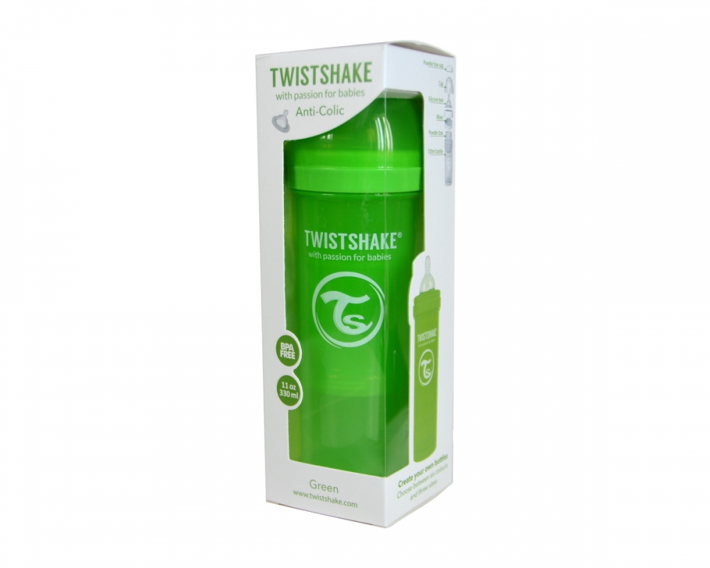 картинка Антиколиковая бутылочка Twistshake для кормления 330 мл. Зеленая интернет-магазин Мамам и Папам