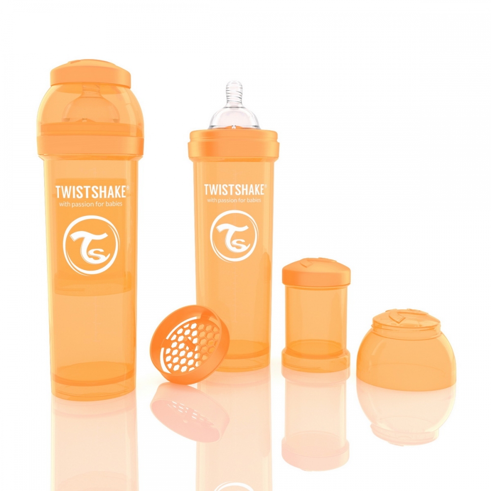 картинка Антиколиковая бутылочка Twistshake для кормления 330 мл. Оранжевая интернет-магазин Мамам и Папам