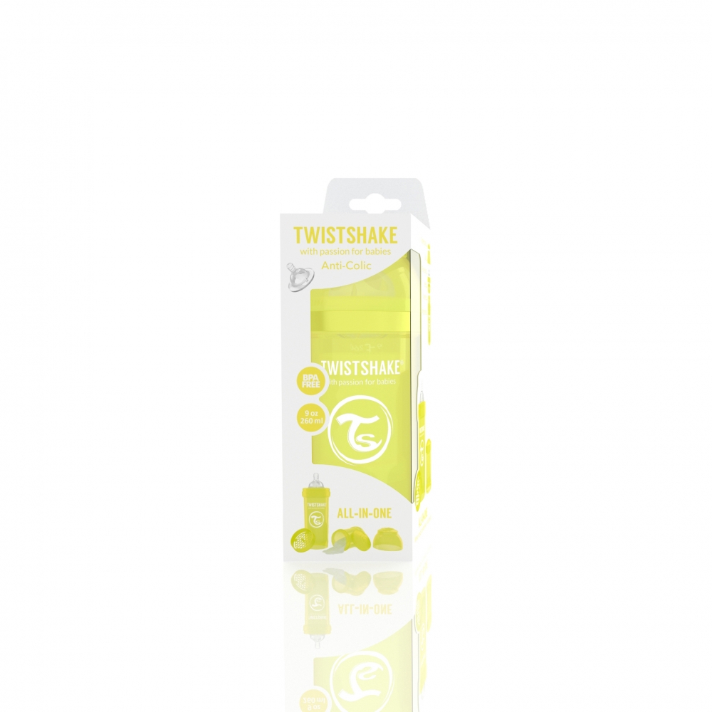 картинка Антиколиковая бутылочка Twistshake для кормления 260 мл. Жёлтая (Starlight) интернет-магазин Мамам и Папам
